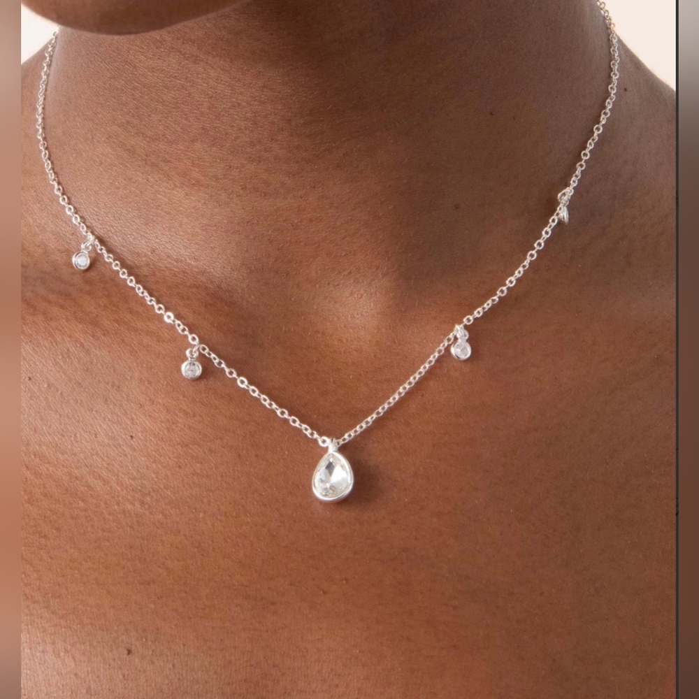 NWT Ettika Dripping Crystals Silver Plated Necklace